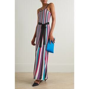 Rebecca Vallance Metallic Stripe Knit Maxi Dress Belted NWT Size M